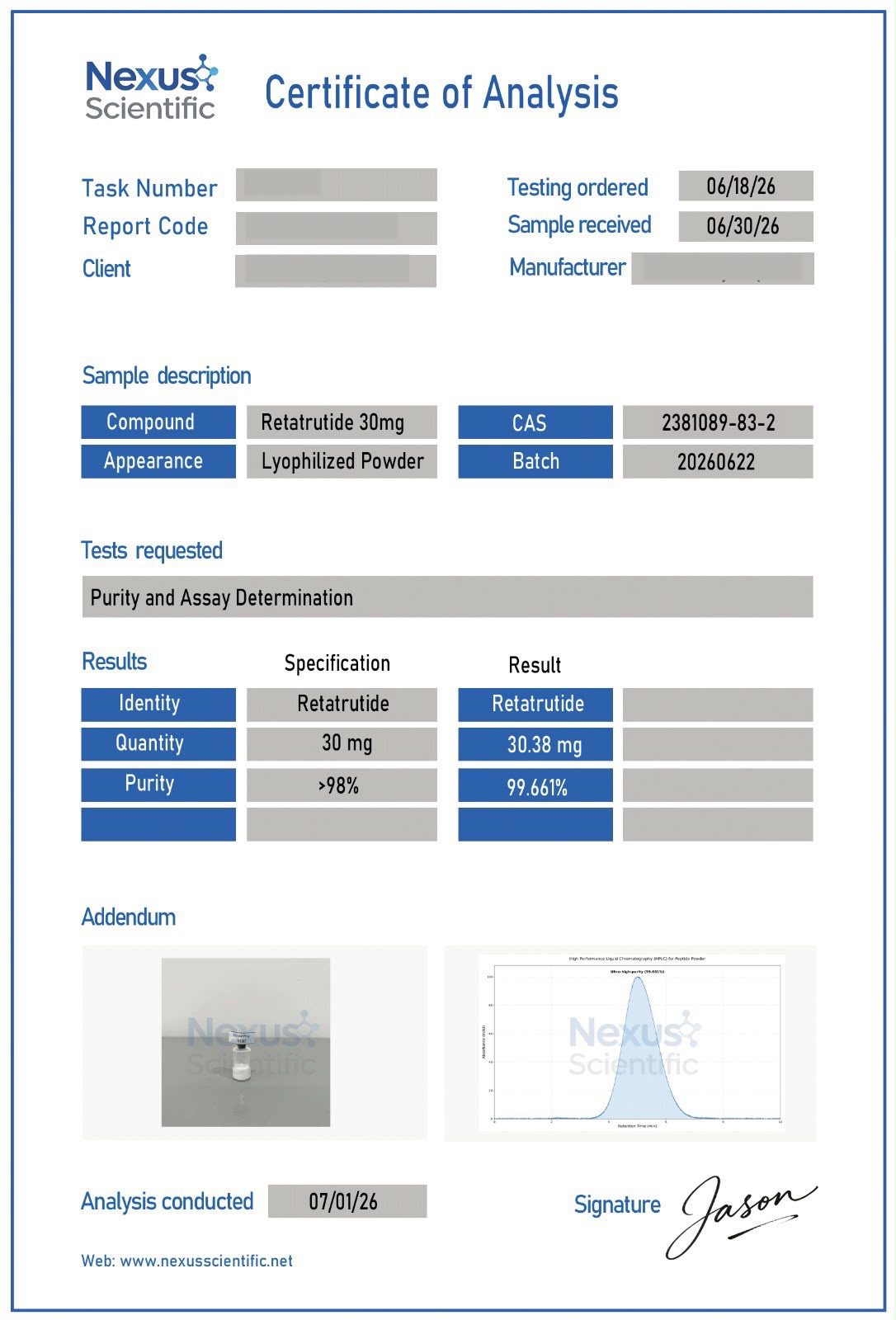 Certificate of Analysis — Retatrutide